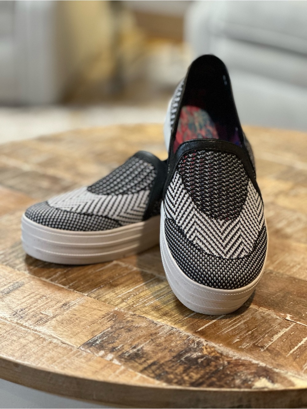 Women's Skechers Slip-On Knit Sneakers - Black & White